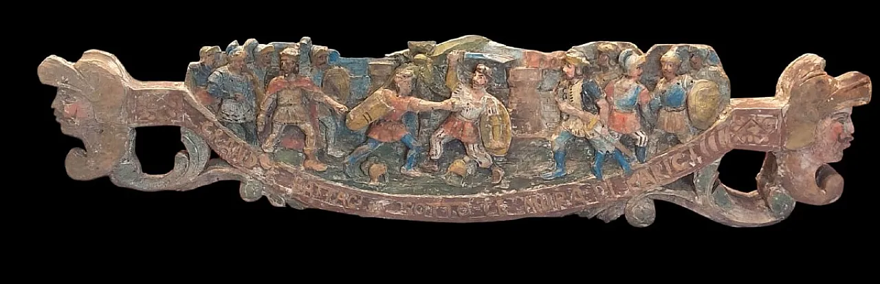 Scultura antica, chiave in legno di carretto siciliano, '800 1
