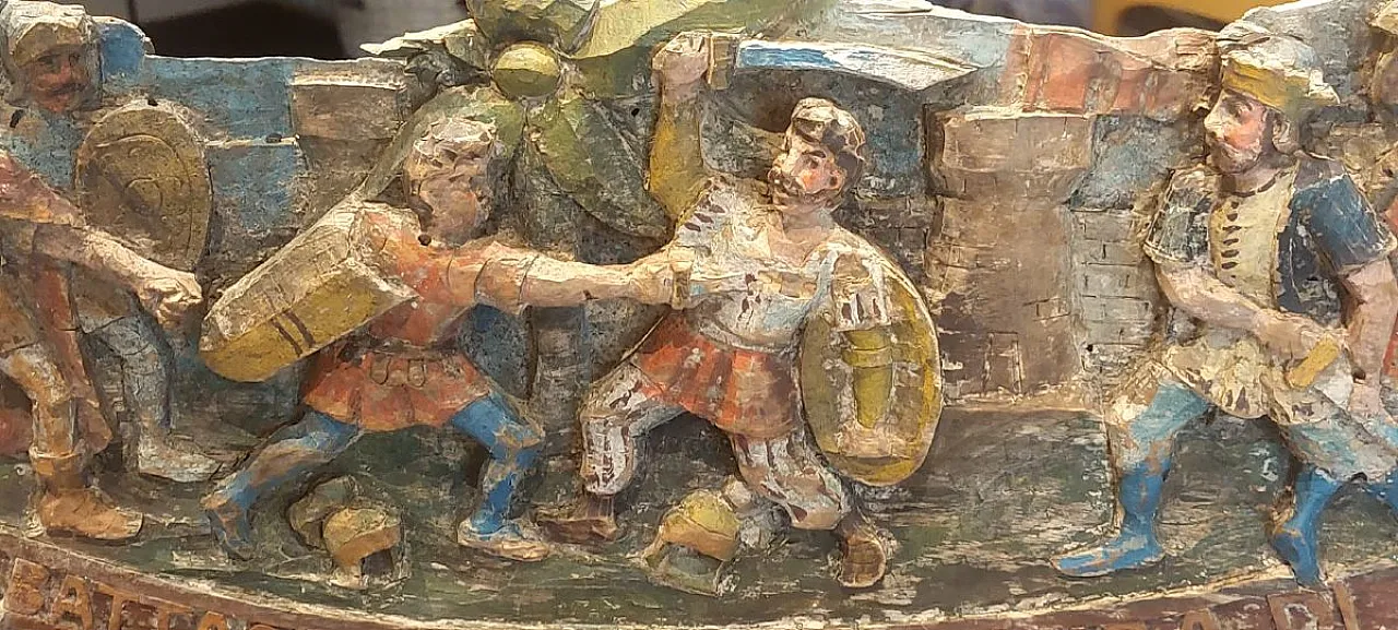 Scultura antica, chiave in legno di carretto siciliano, '800 2