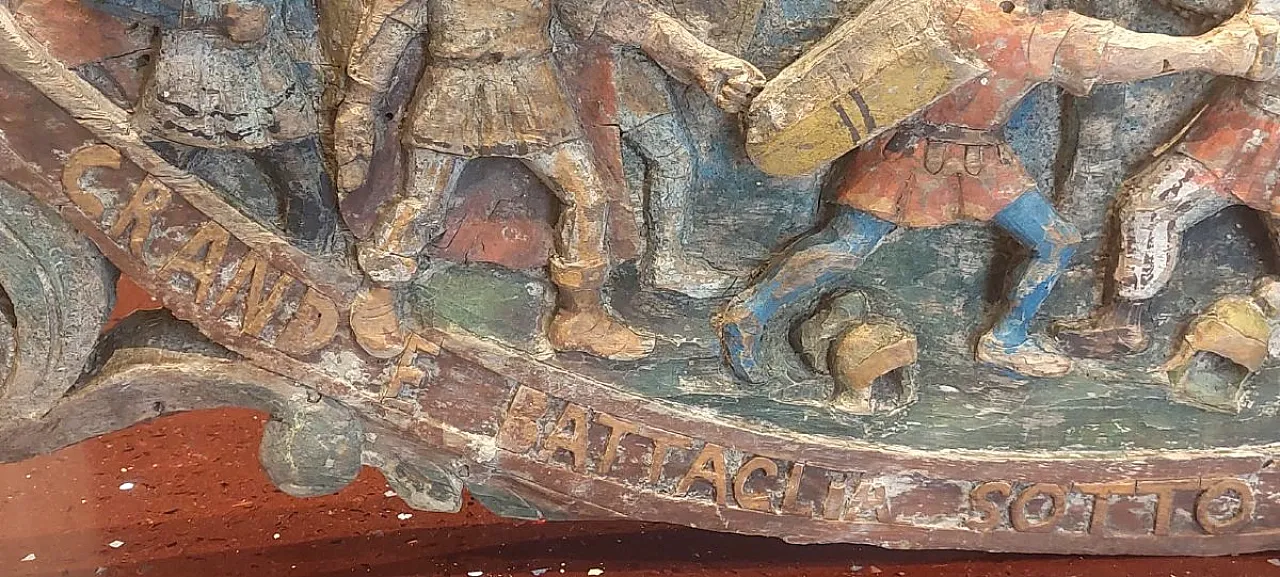 Scultura antica, chiave in legno di carretto siciliano, '800 7