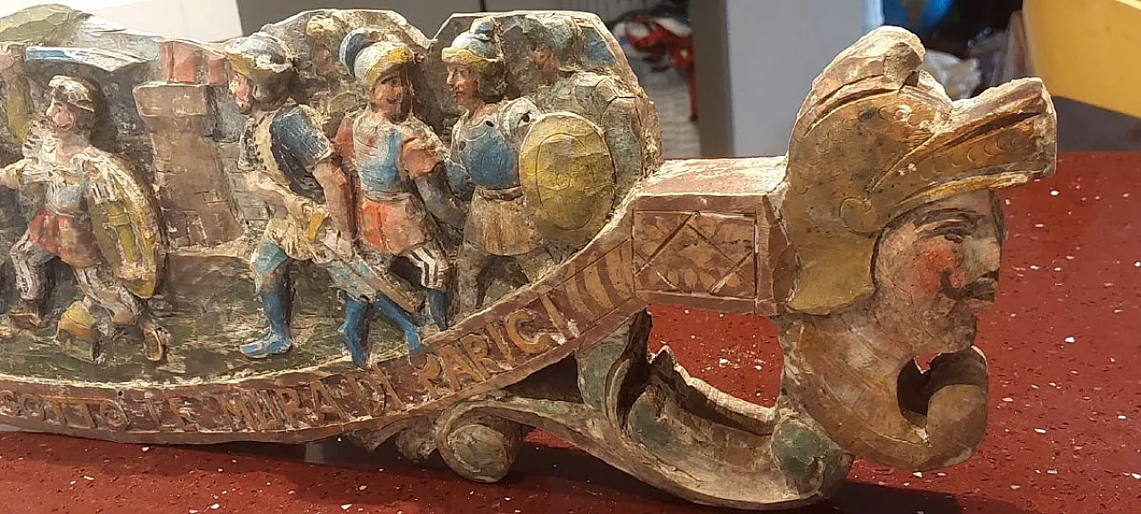 Scultura antica, chiave in legno di carretto siciliano, '800 9