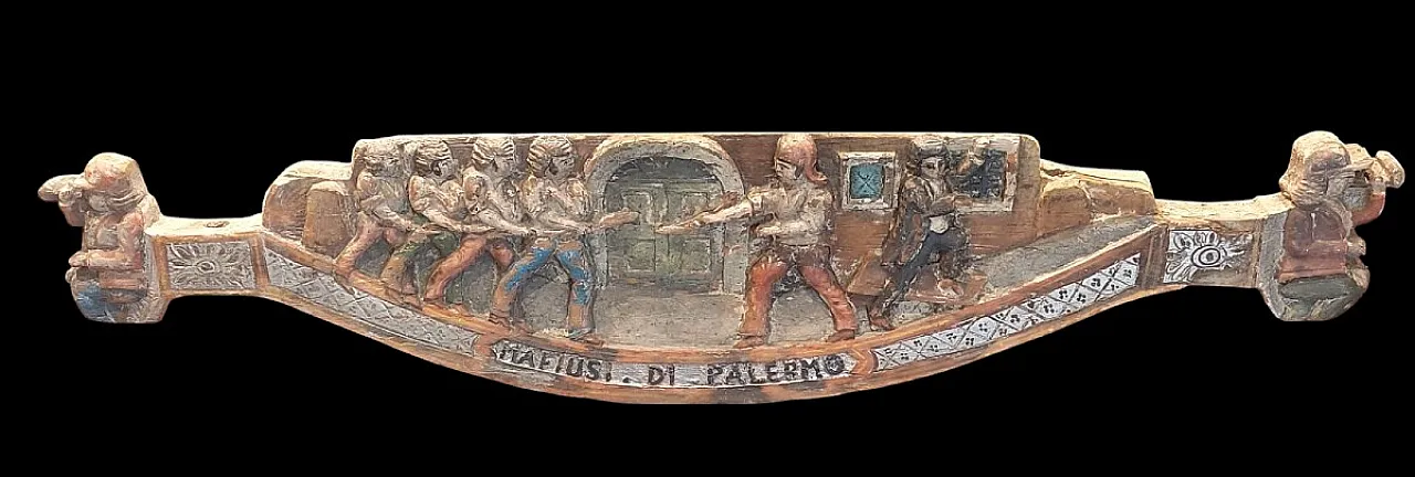 Chiave del carretto siciliano in legno intagliato, '800 1
