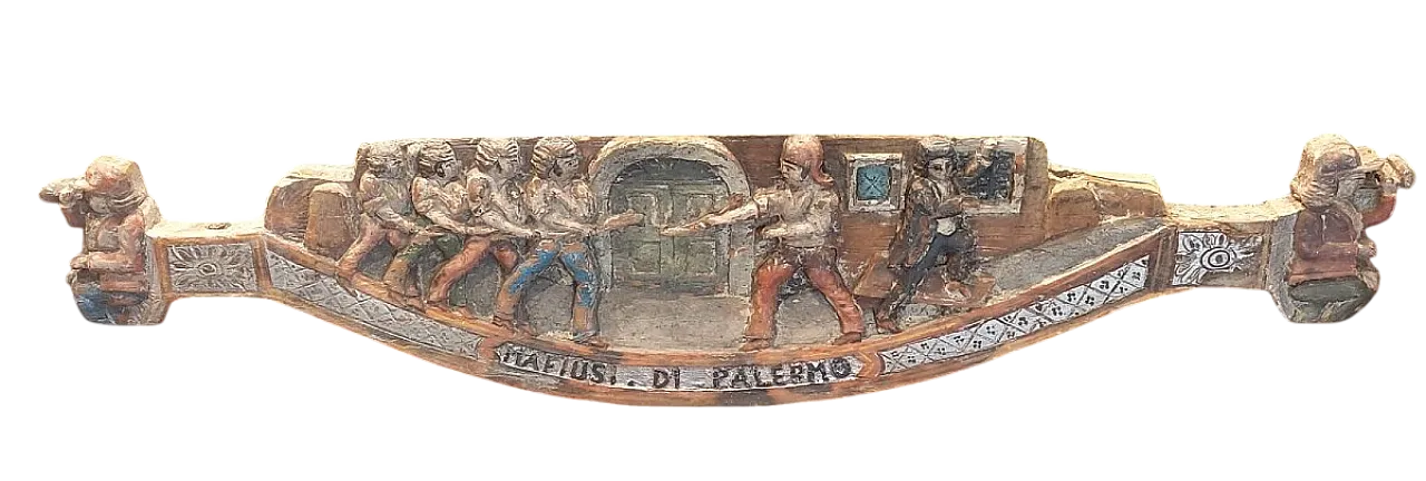 Chiave del carretto siciliano in legno intagliato, '800 12