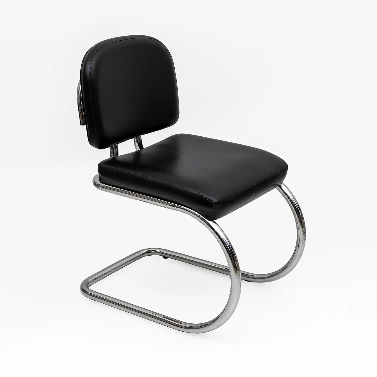 6 Leatherette and metal chromed Cantilever dining chairs, 1970s 4