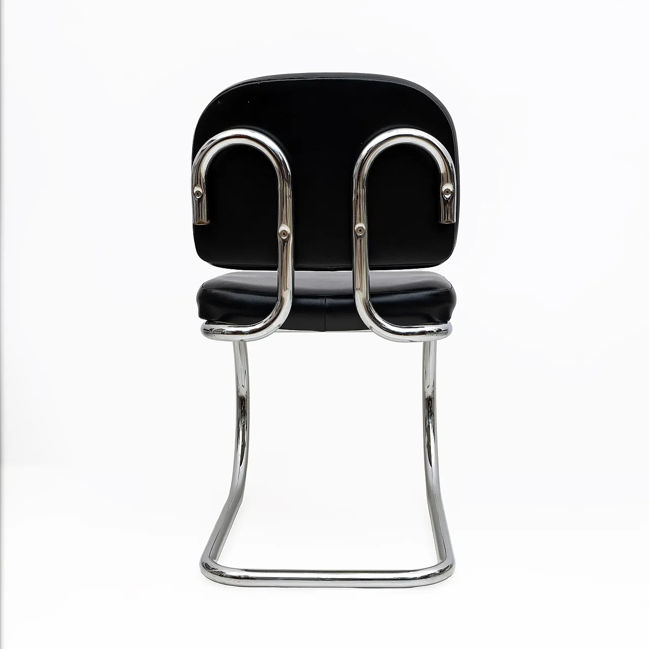 6 Leatherette and metal chromed Cantilever dining chairs, 1970s 5