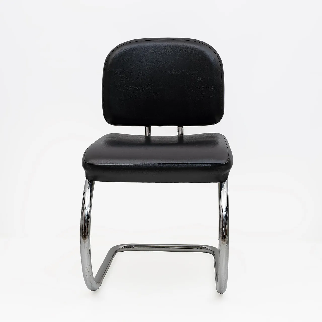 6 Leatherette and metal chromed Cantilever dining chairs, 1970s 6