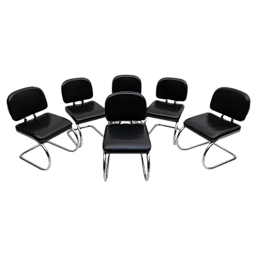 6 sedie da pranzo Cantilever in similpelle e metallo cromato, anni '70