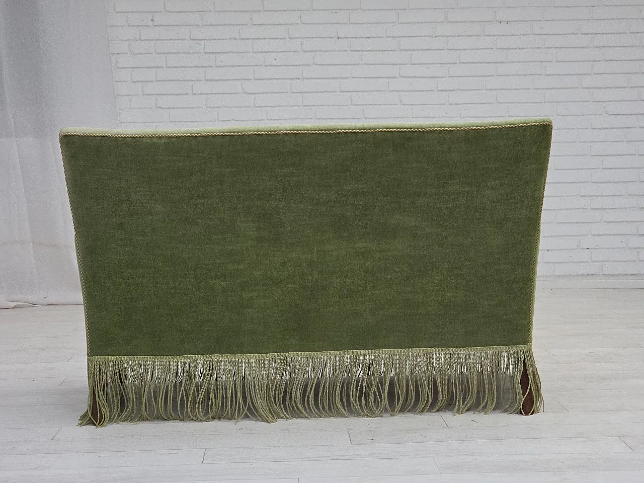 Danish 2-seater sofa green velour, beech wood legs, 1970s 14