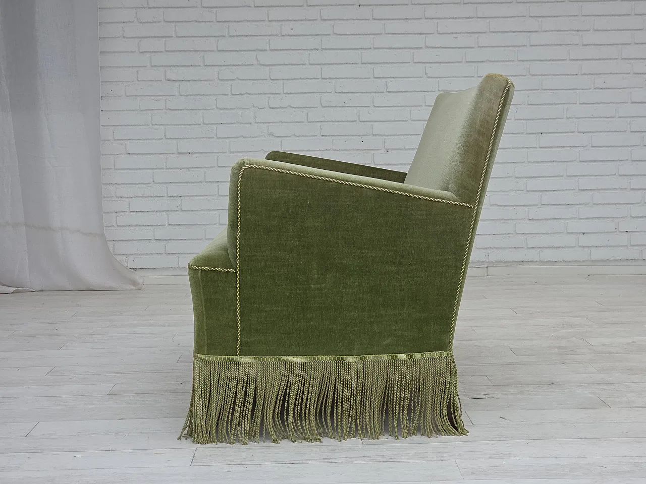 Danish 2-seater sofa green velour, beech wood legs, 1970s 16