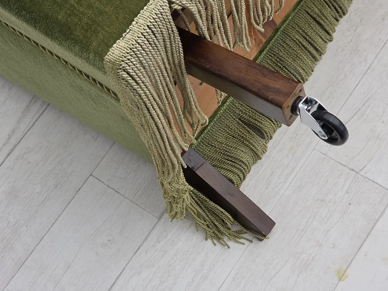 Danish 2-seater sofa green velour, beech wood legs, 1970s 20