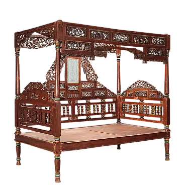 Letto a baldacchino in legno esotico, inizio '900