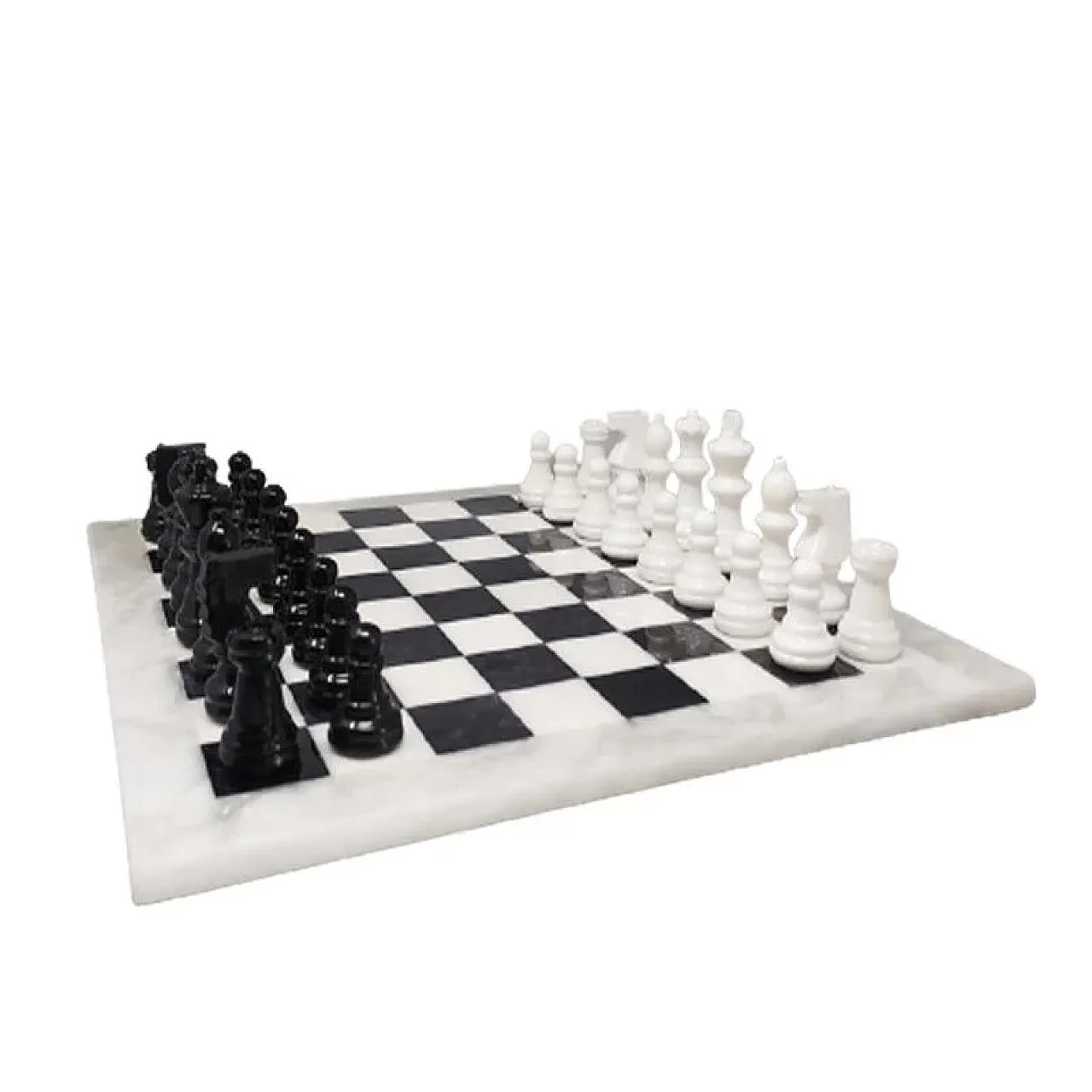 Black and white chess set in Volterra alabaster, 1970s 1