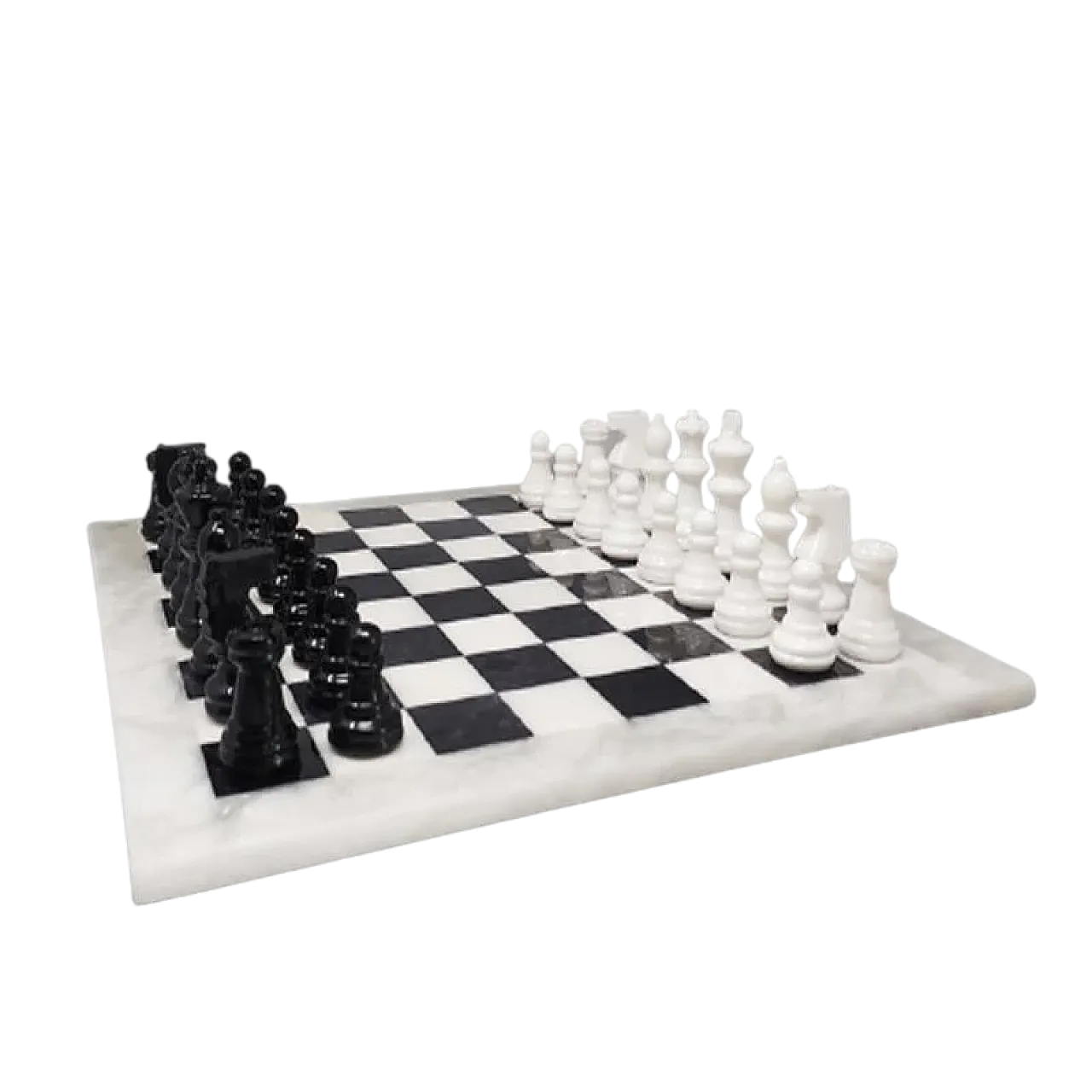 Black and white chess set in Volterra alabaster, 1970s 12