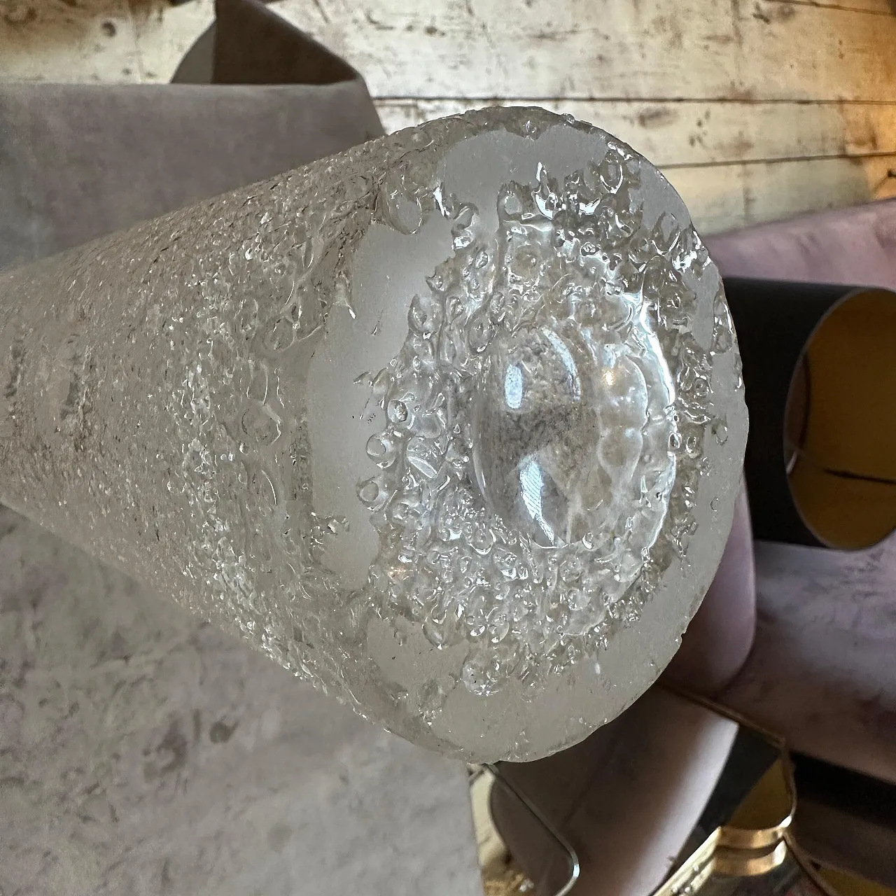 Brutalist clear glass cylinder vase by Jan Gabrhel, 1980s 4