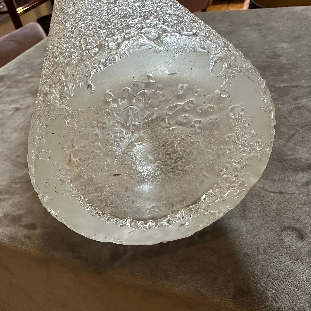 Brutalist clear glass cylinder vase by Jan Gabrhel, 1980s 5