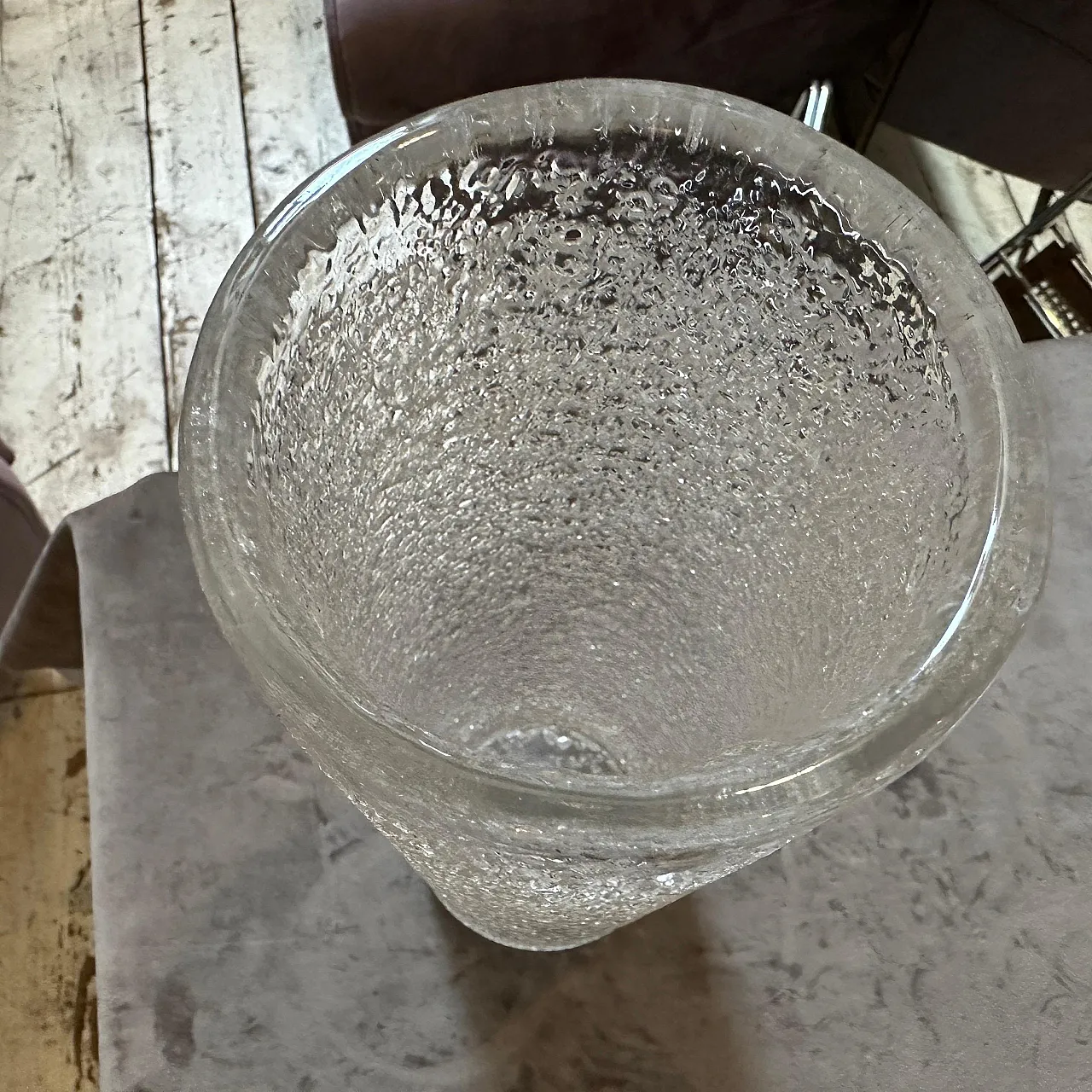 Brutalist clear glass cylinder vase by Jan Gabrhel, 1980s 6