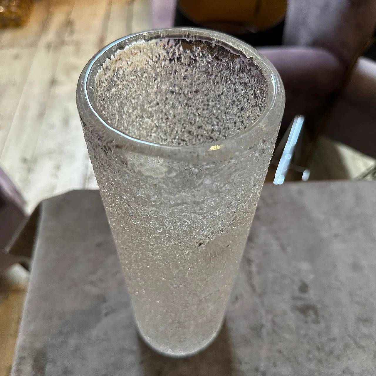 Brutalist clear glass cylinder vase by Jan Gabrhel, 1980s 7