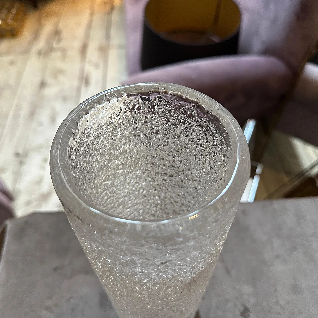 Brutalist clear glass cylinder vase by Jan Gabrhel, 1980s 9