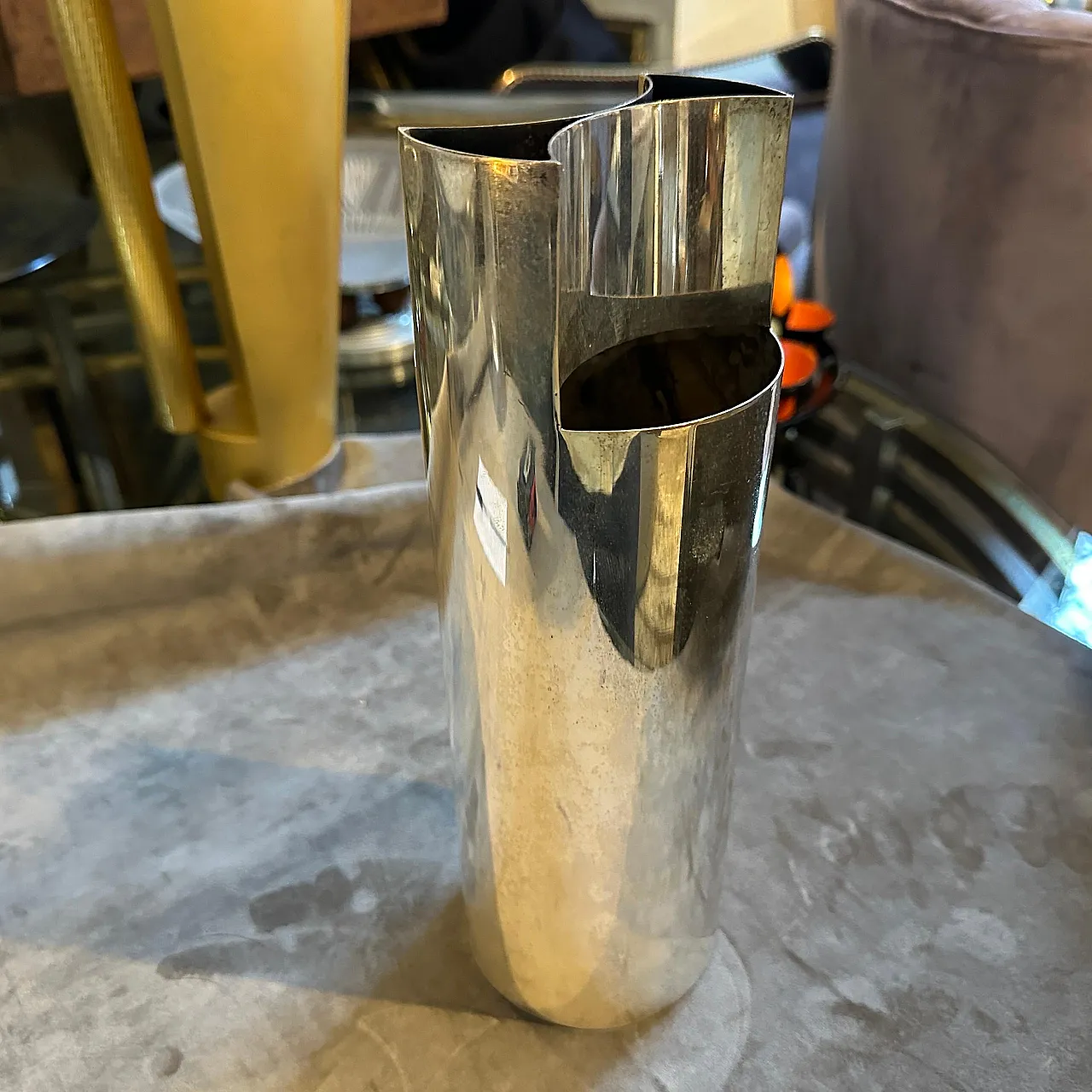 Sabattini style minimalist silver plated vase, 1970s 5