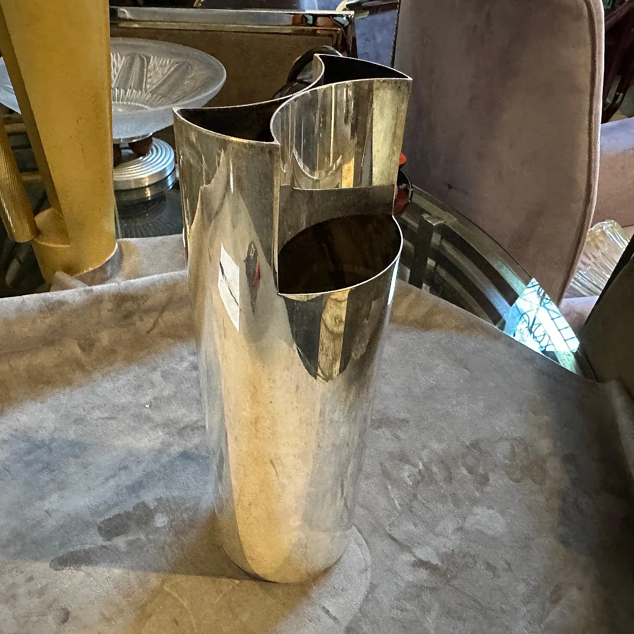 Sabattini style minimalist silver plated vase, 1970s 6