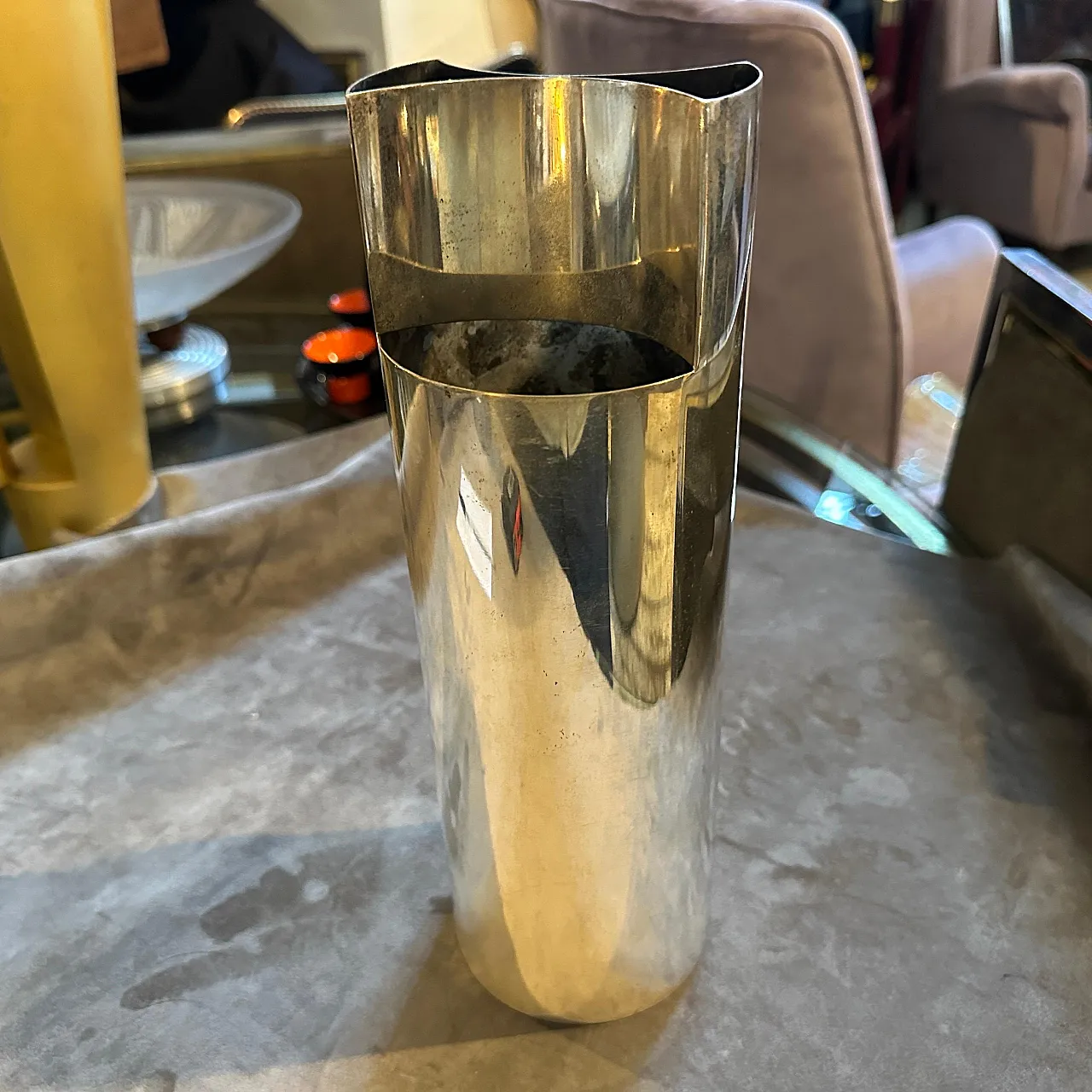 Sabattini style minimalist silver plated vase, 1970s 2