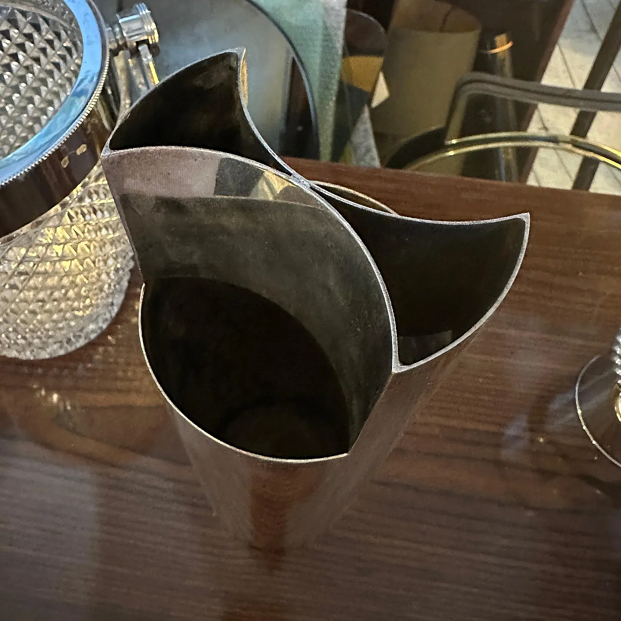 Sabattini style minimalist silver plated vase, 1970s 12