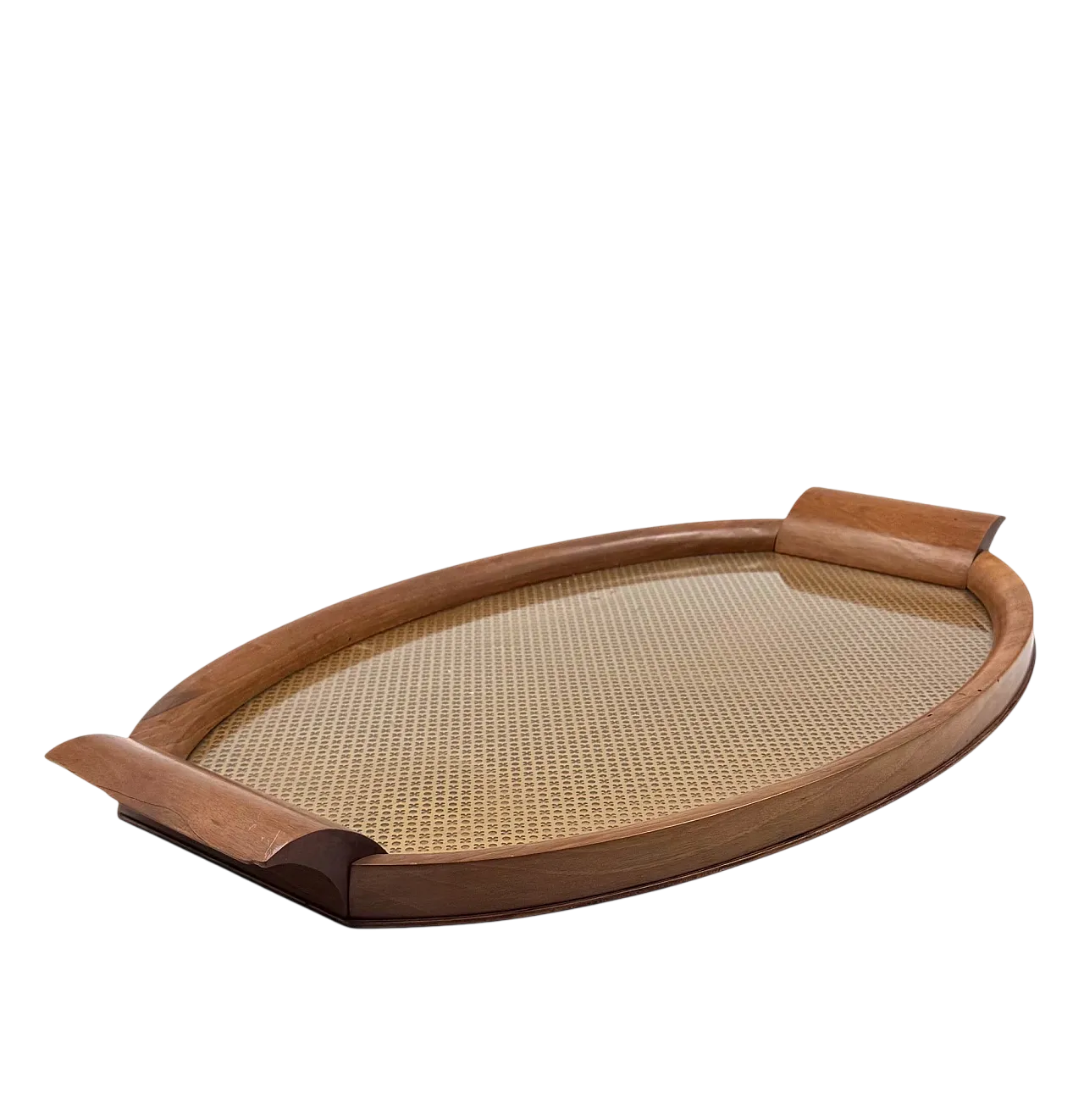 Wooden, brass and glass midcentry tray, Italy 1950 14