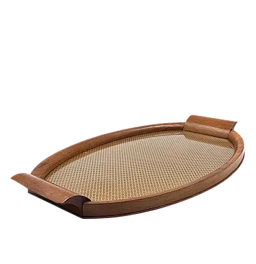 Wooden, brass and glass midcentry tray, Italy 1950