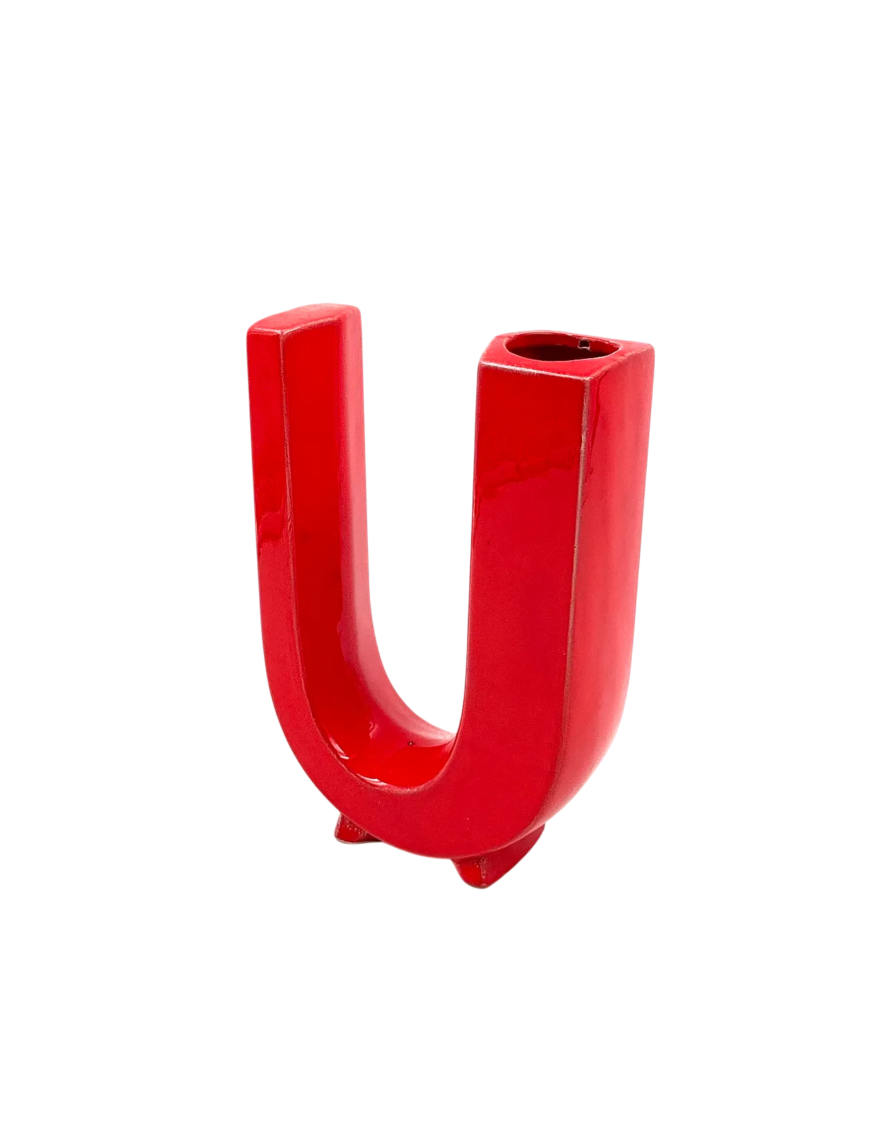Red solifleur vase letter u space age, marcel bassoau france 1970 13