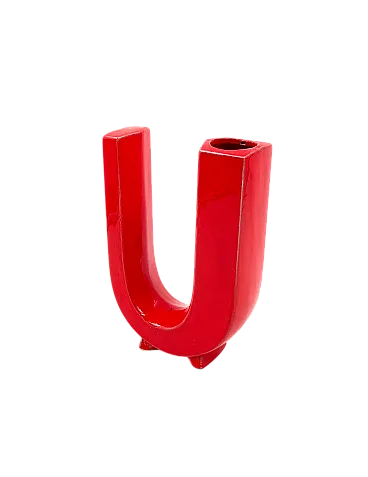 Red solifleur vase letter u space age, marcel bassoau france 1970