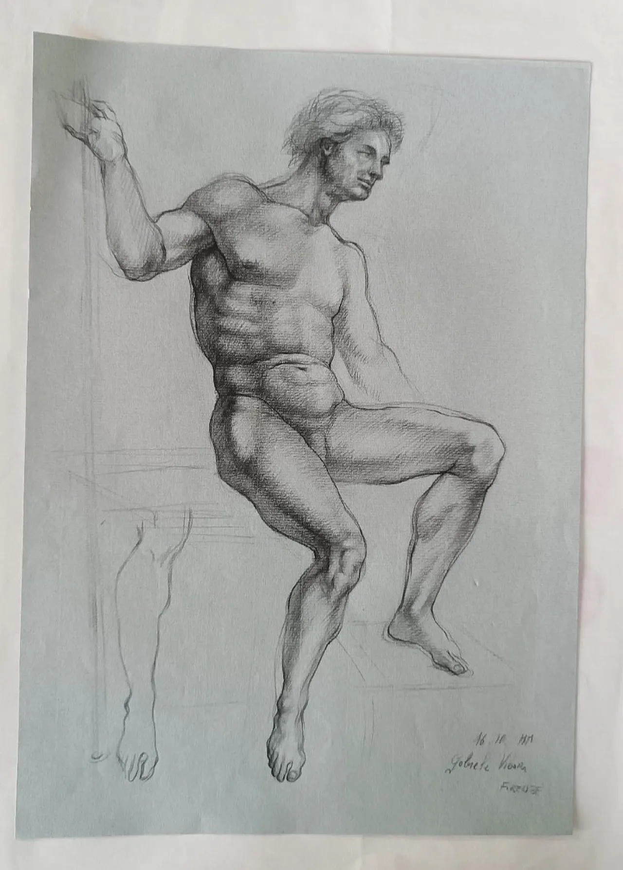 Nudo maschile, disegno a matita su carta di Gabriele Vicari, '900 1