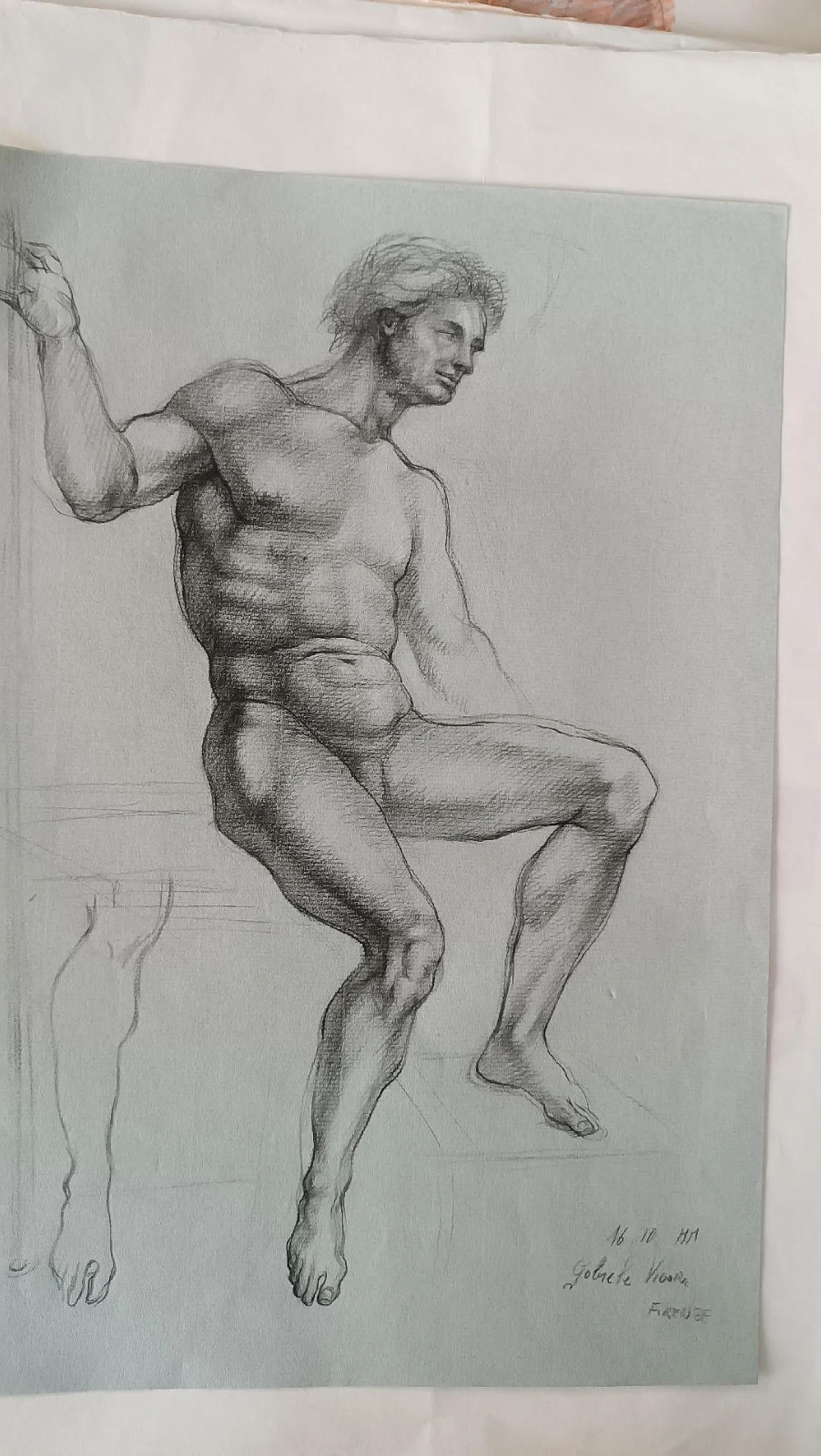 Nudo maschile, disegno a matita su carta di Gabriele Vicari, '900 2