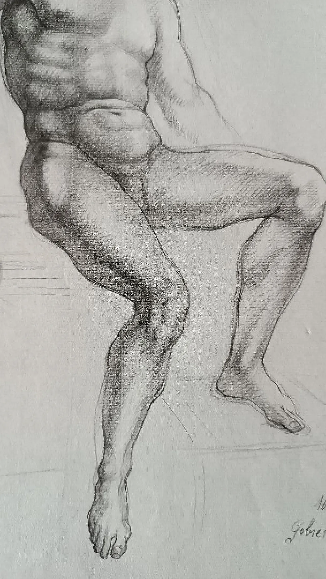 Nudo maschile, disegno a matita su carta di Gabriele Vicari, '900 5