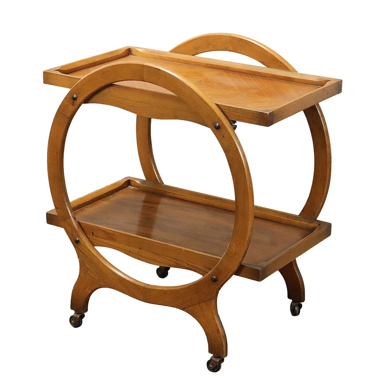 Double-top bar cart made of stained beech and walnut veneer, 1950s 1