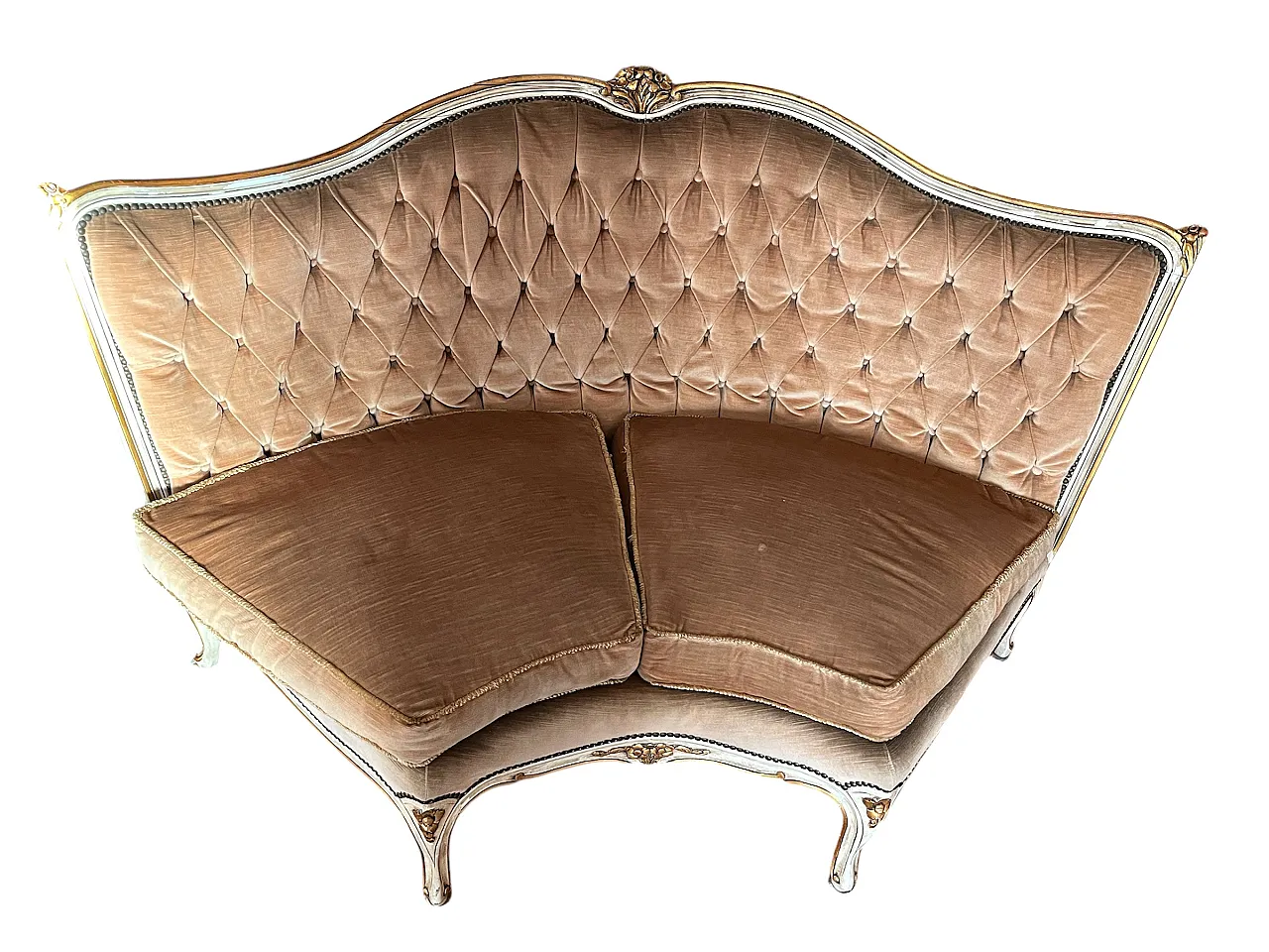 Louis XVI style corner sofa in 3 modules, wood and velvet, 60s 3