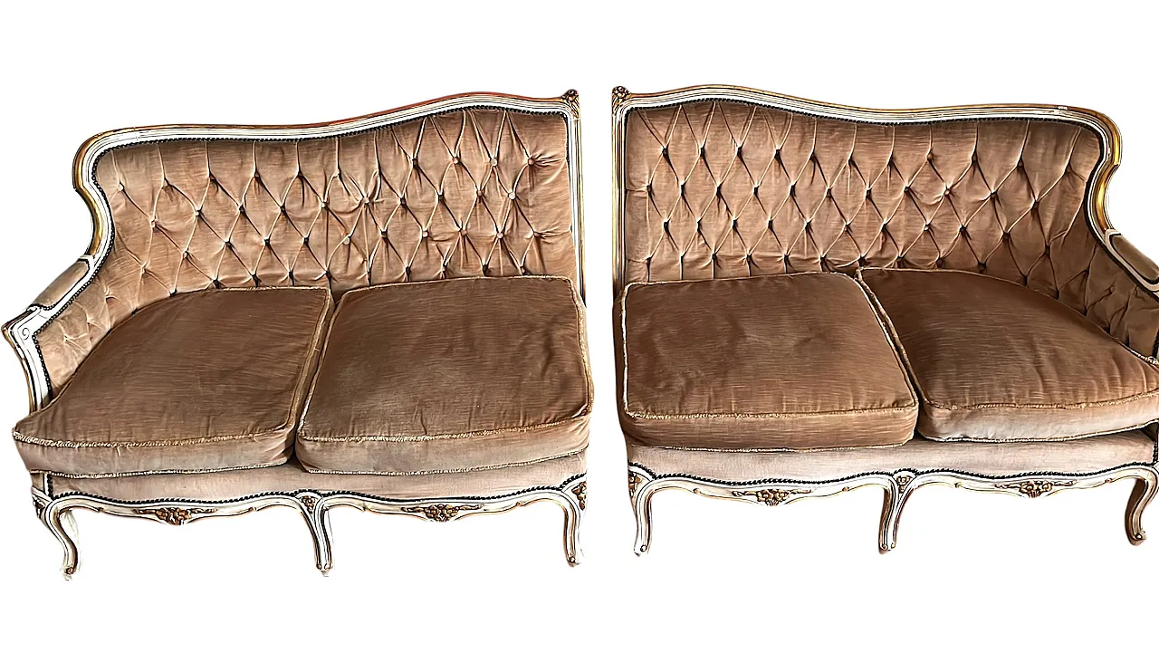 Louis XVI style corner sofa in 3 modules, wood and velvet, 60s 5