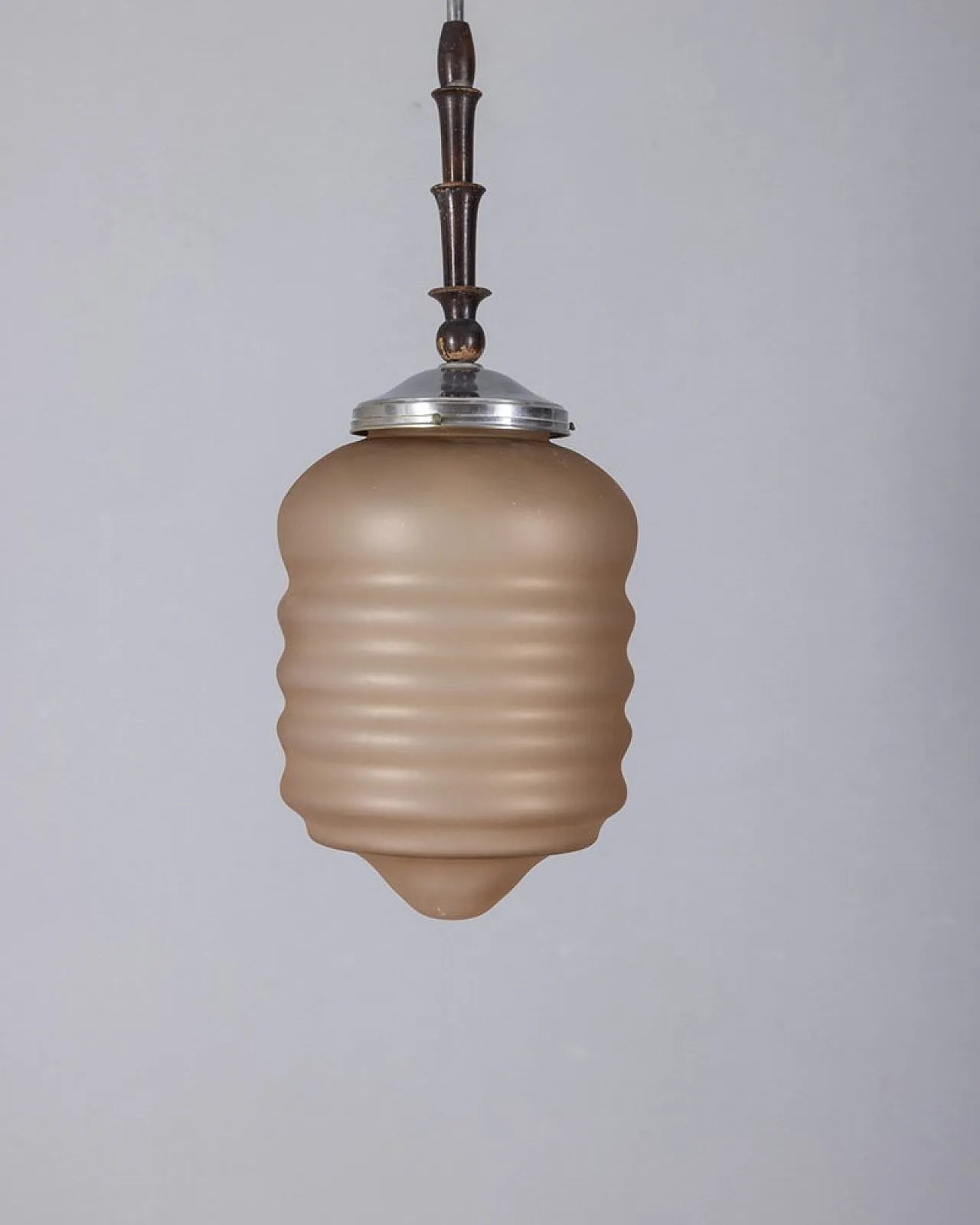 Lampada a sospensione in vetro rosa, anni '50 1