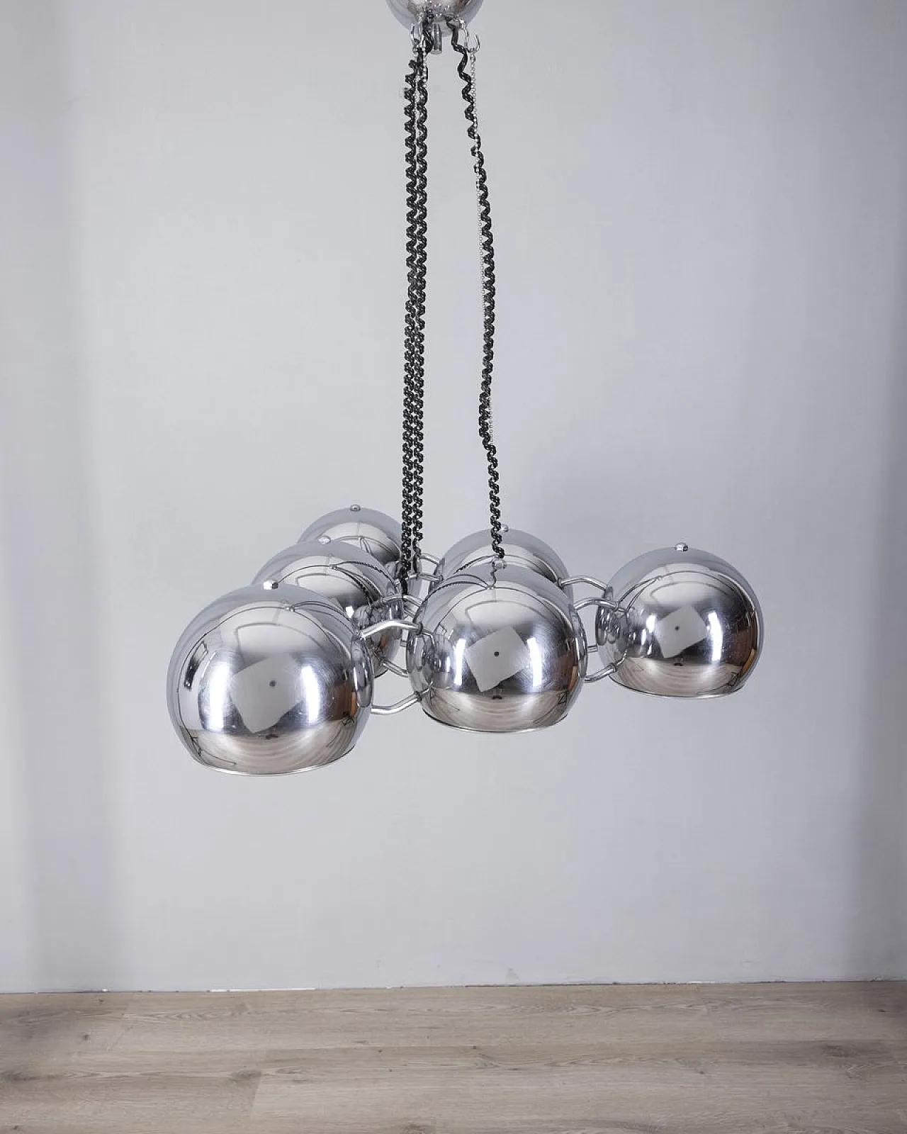 Lampadario in metallo cromato di Goffredo Reggiani per Reggiani, anni '70 2