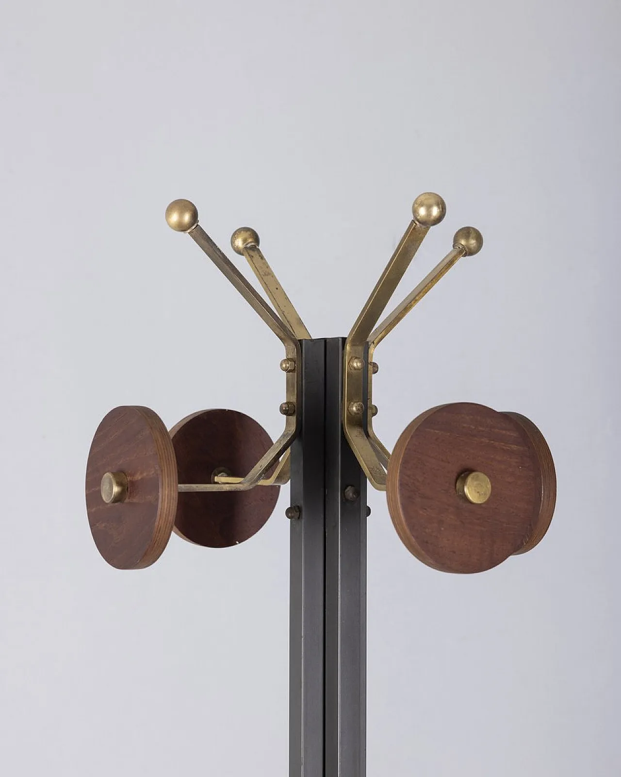 Floor coat rack in black metal and wood, 1960s 5