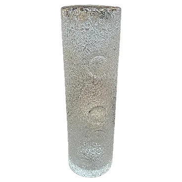 Brutalist clear glass cylinder vase by Jan Gabrhel, 1980s