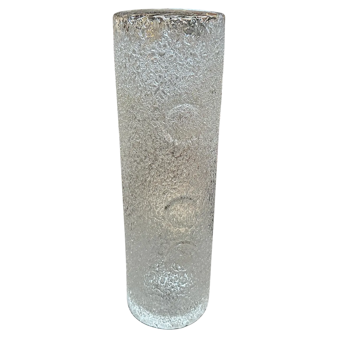 Brutalist clear glass cylinder vase by Jan Gabrhel, 1980s 12
