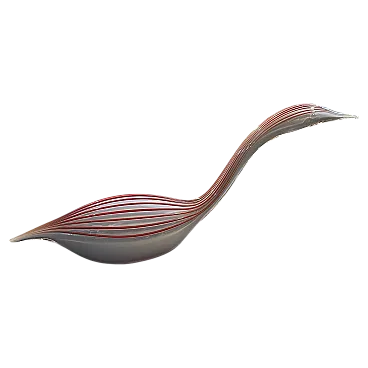 Gray and red Murano glass sculpture of a duck by Seguso, 1970s