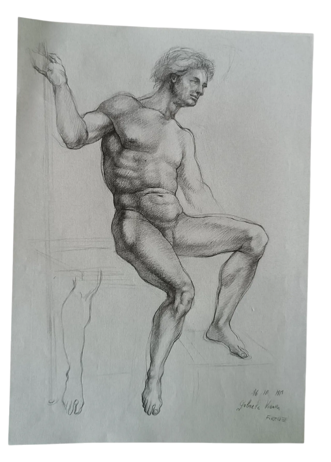 Nudo maschile, disegno a matita su carta di Gabriele Vicari, '900 7