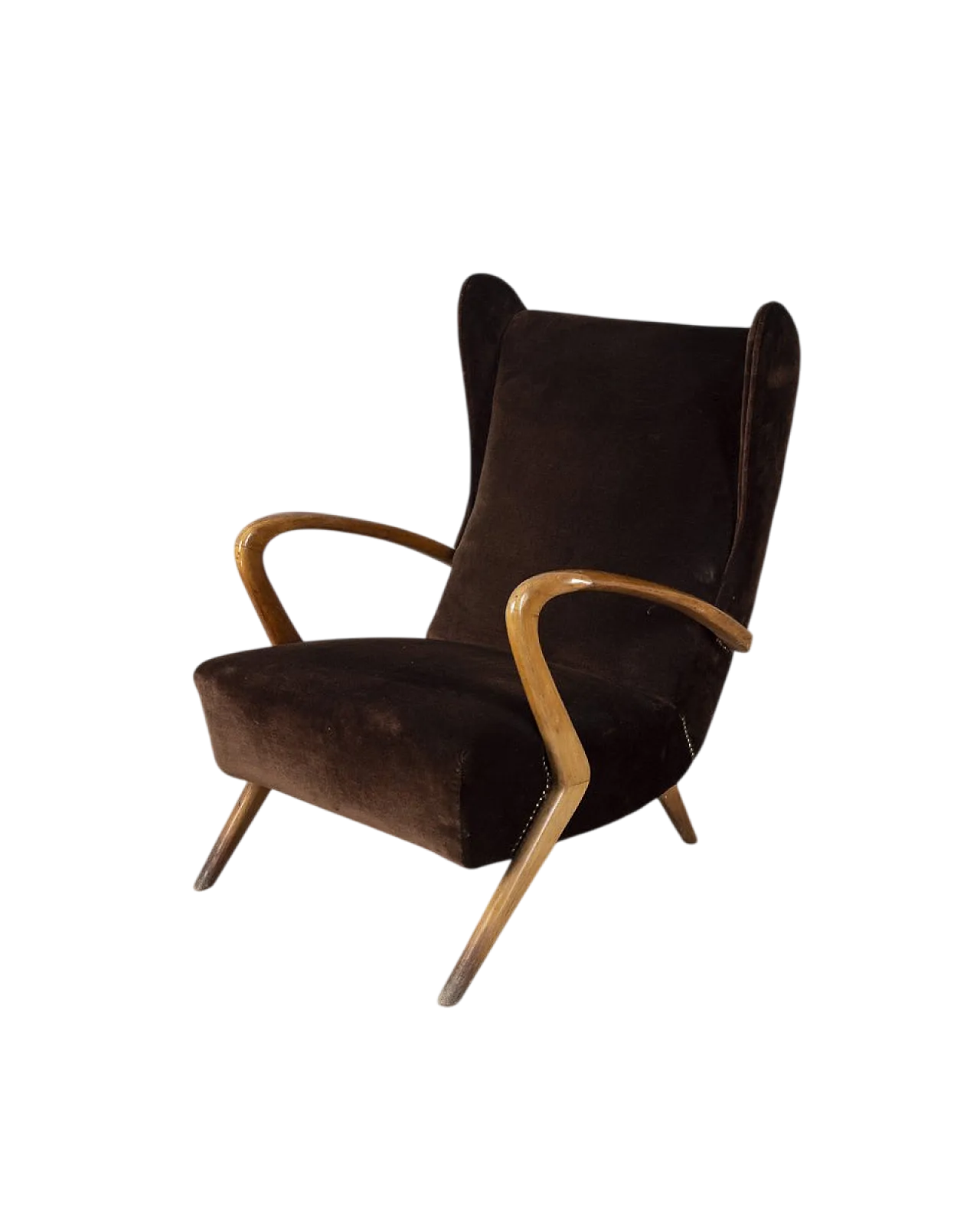 Poltrona in legno e velluto di Paolo Buffa, anni '50 12