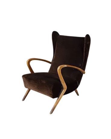 Poltrona in legno e velluto di Paolo Buffa, anni '50