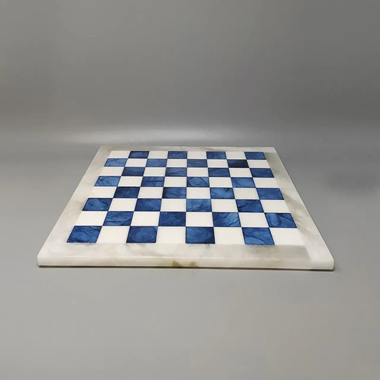 Blue and white chess set in Volterra alabaster, 1970s 5