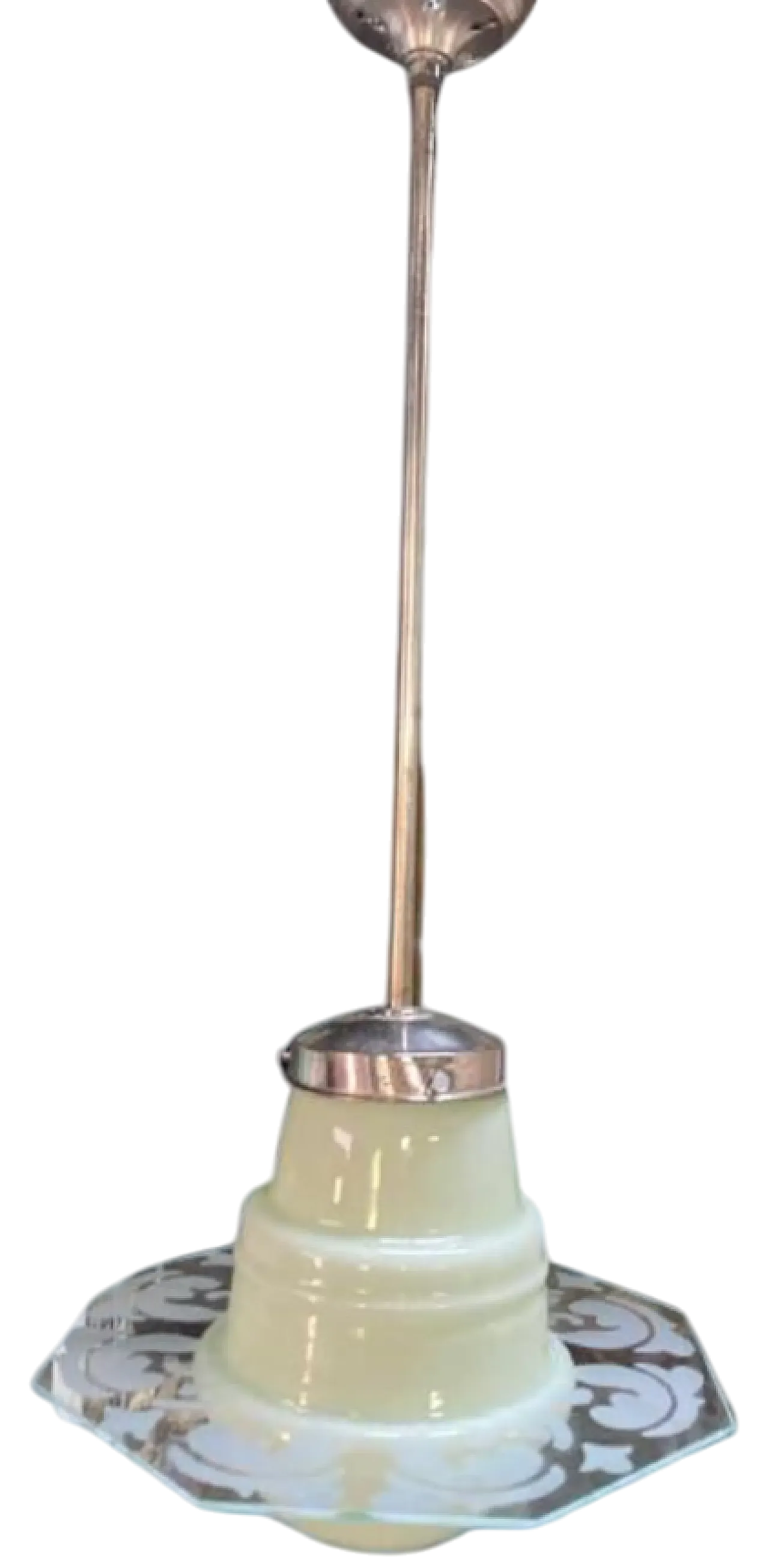 Lampada del soffitto Art Deco in vetro opale verde chiaro, anni '30 10