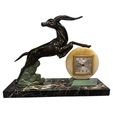 Art Deco Portoro marble and metal table clock, 1930s