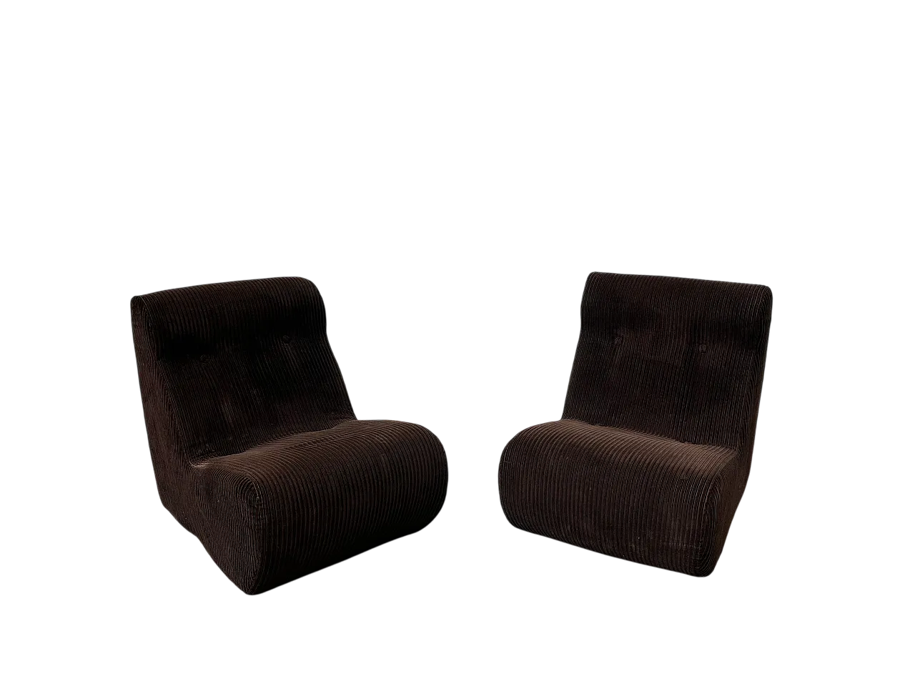 Pair of Dark Brown Corduroy Chair, Removable Cover, 70s 13