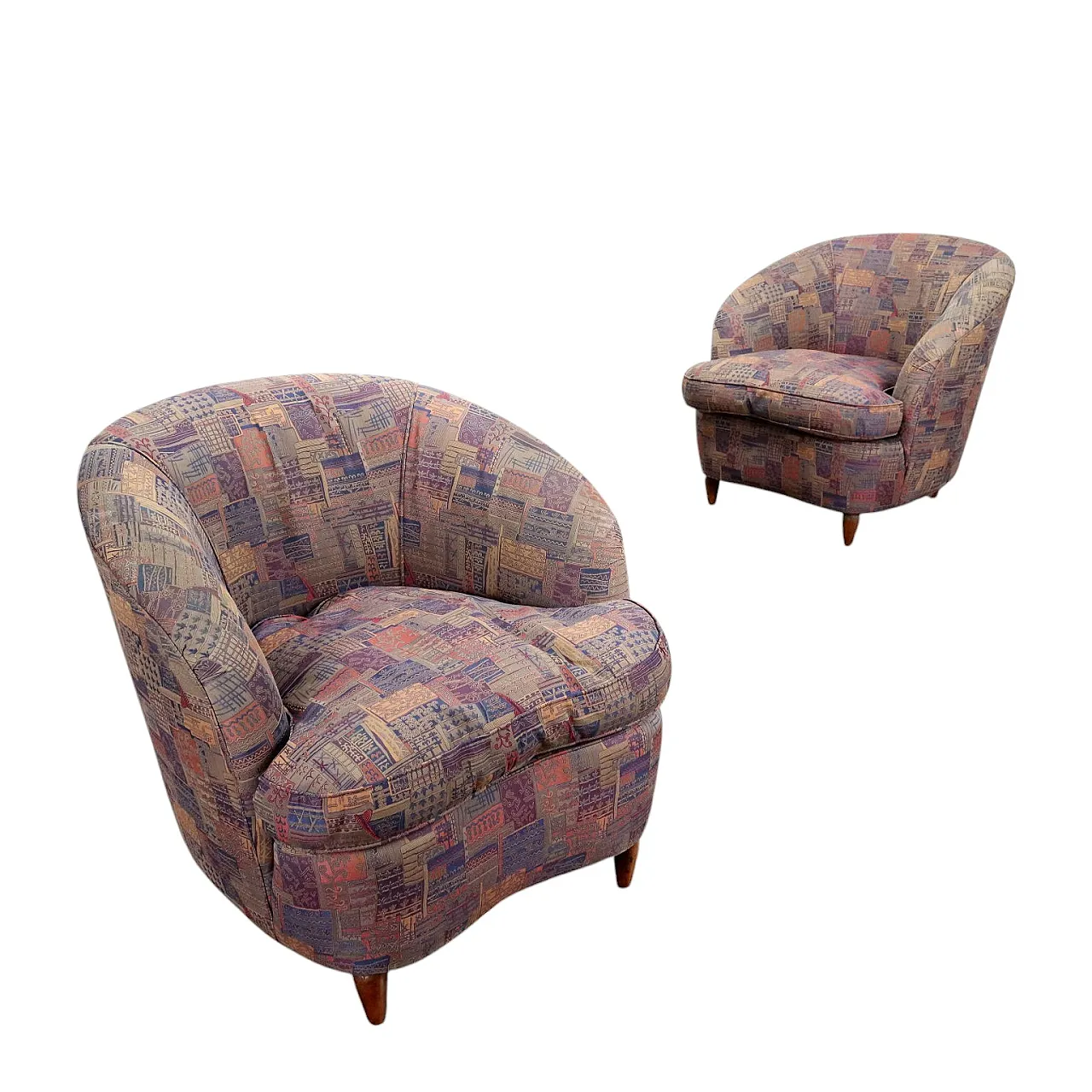 Pair of armchairs in wood and fabric, 1960s 1