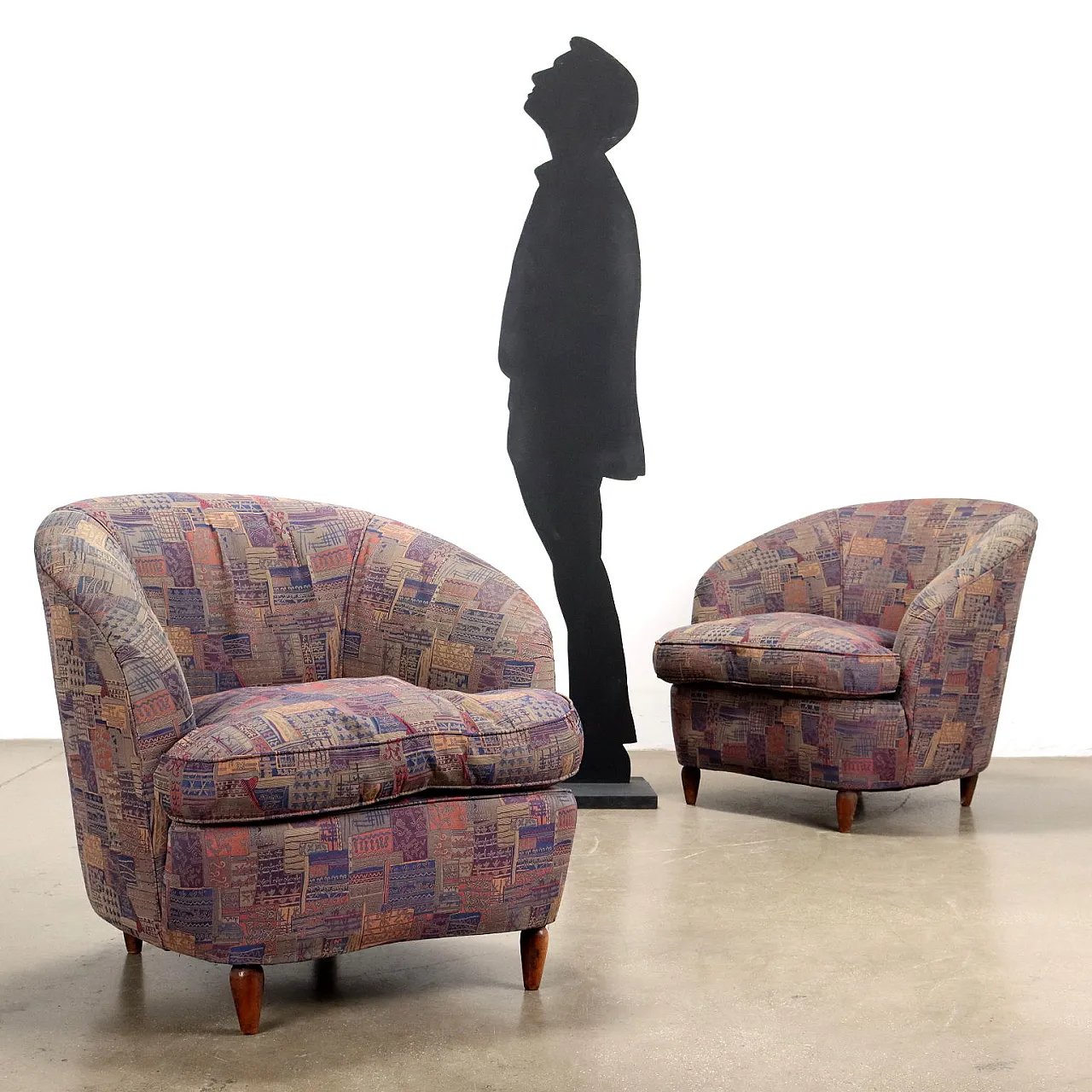 Pair of armchairs in wood and fabric, 1960s 2